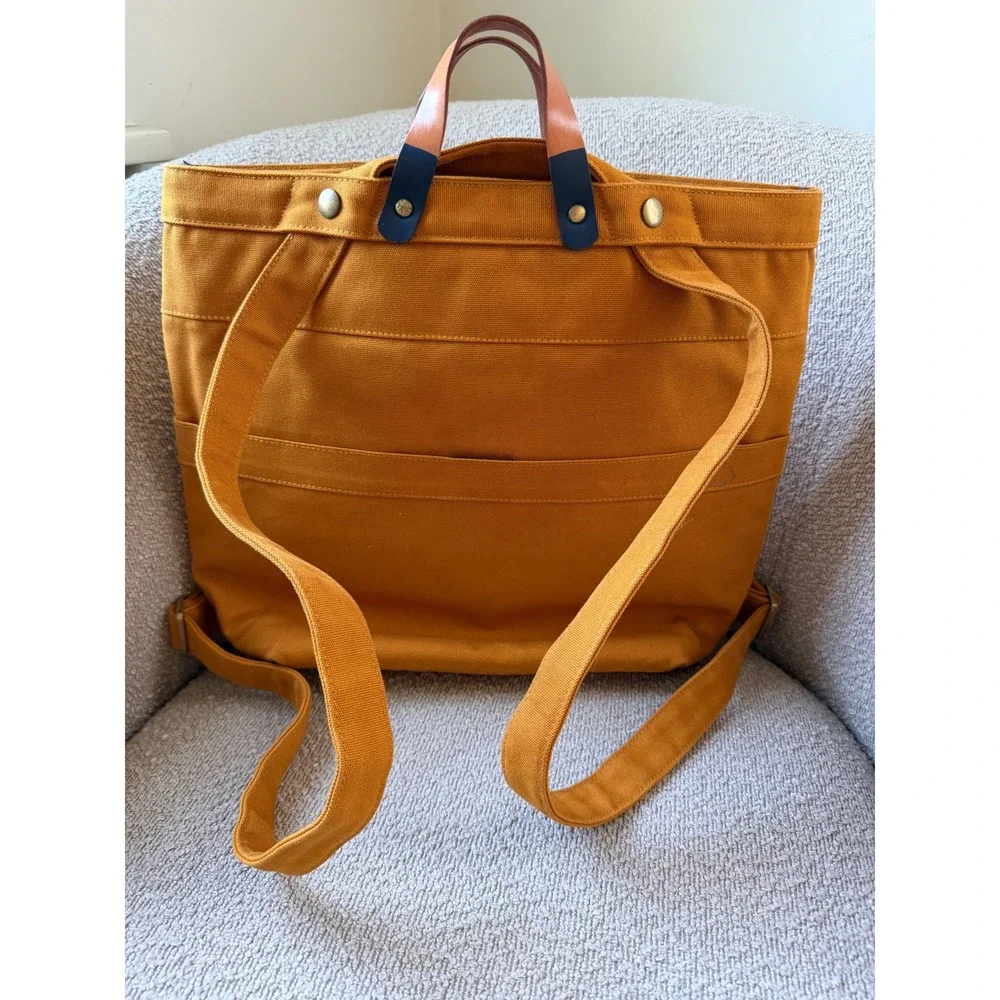 TA.THA.TA Mustard Yellow Canvas Convertible Backpack Tote Bag Poop Factory Patch